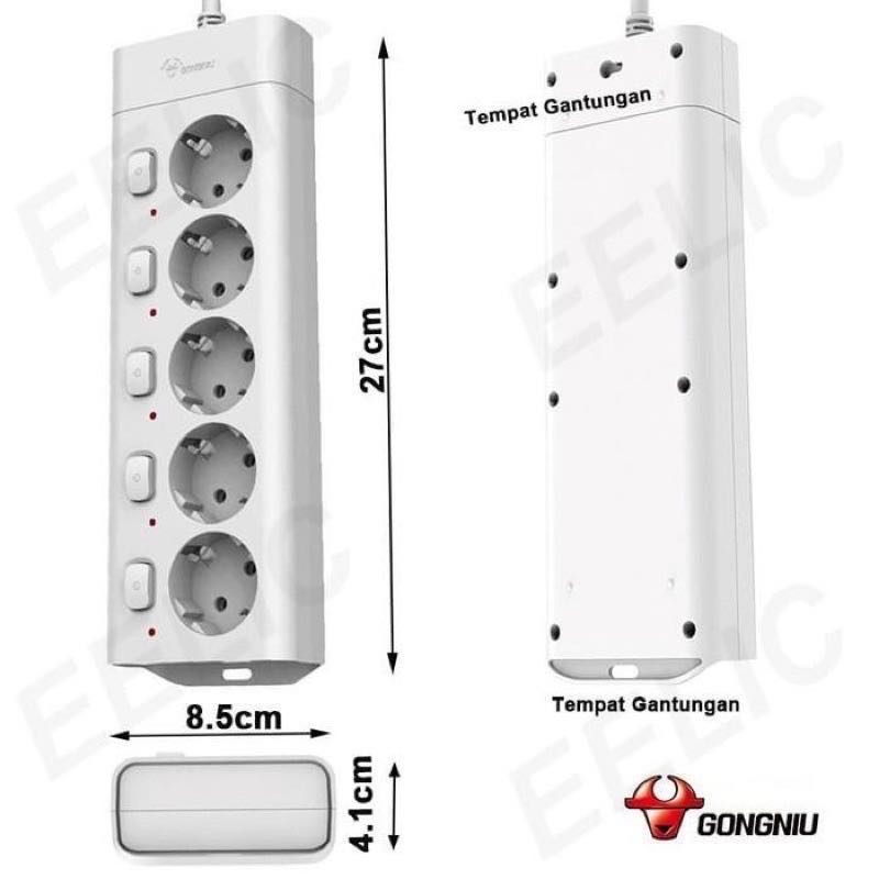 Stop Kontak Single On/Off Power Strip 5 Lubang Colokan GONEO Gongniu G3050 Tahan Panas Panjang Kabel 5 / 3 /1.5 Meter - Garansi Resmi 3 Tahun