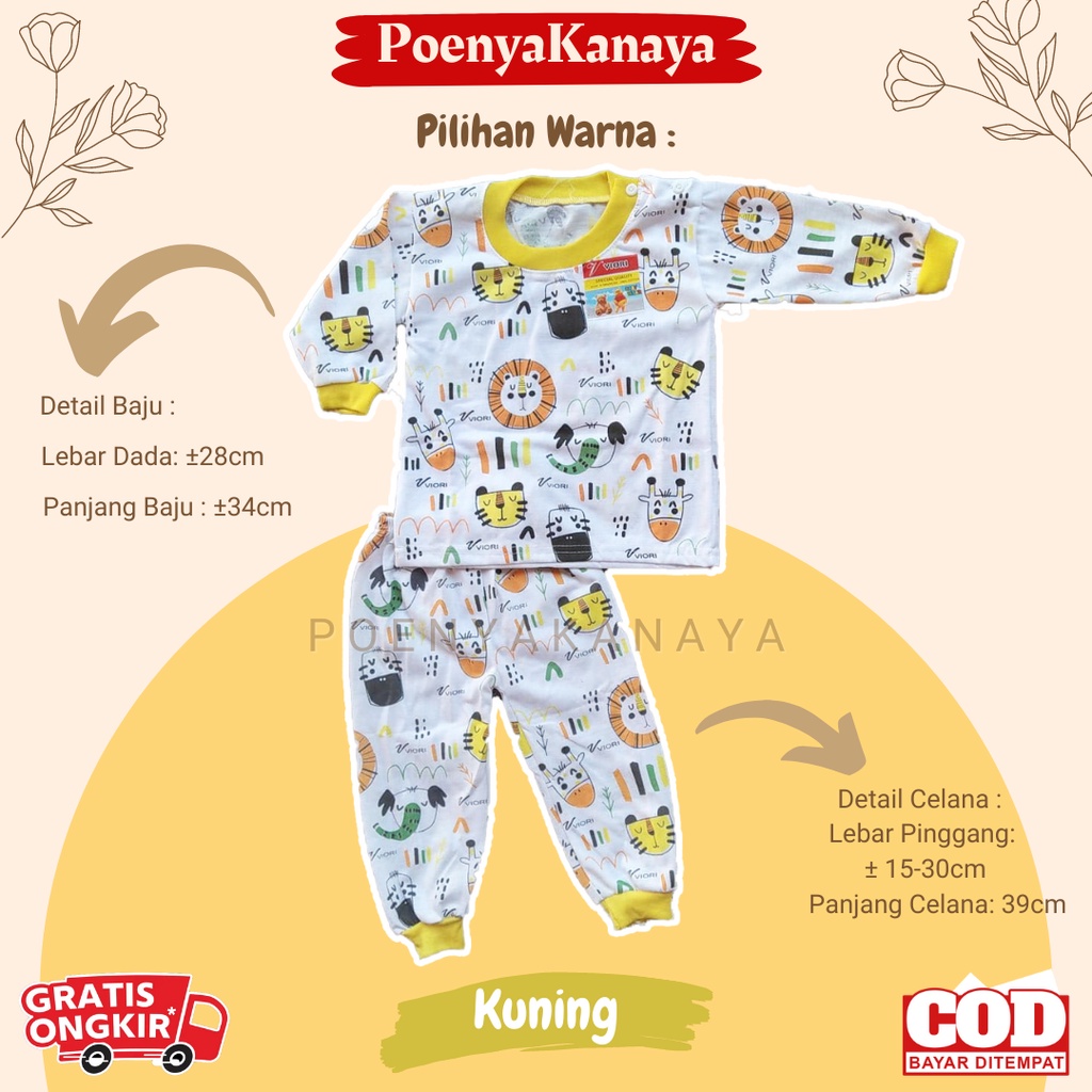 Setelan Baju Bayi Piyama Bayi PANJANG LION PRINT PUTIH Viori Size 6-18 Bulan SPY173