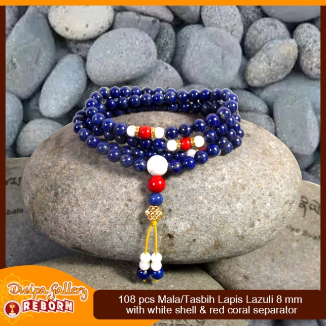 Tasbih / Mala Buddha 108 Batu Lapis Lazuli 8mm with white Shell