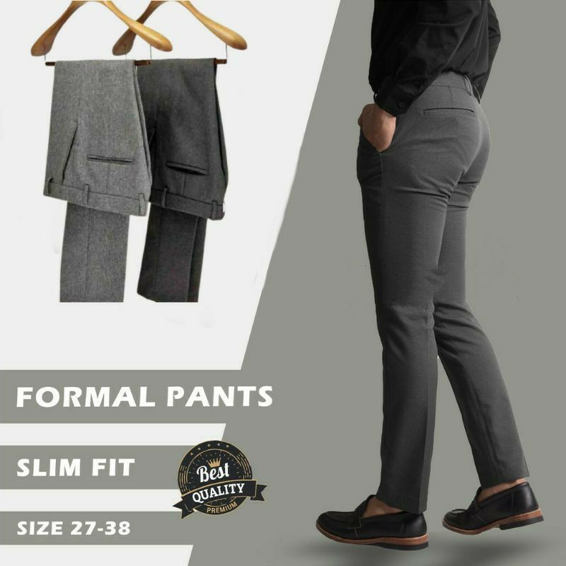 CELANA KERJA KANTORAN SLIMFIT BAHAN DASAR WOLL SIZE 27-38 HITAM SILVER ABU ABU NAVY