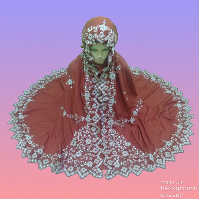 Mukena Fashion Khas Padang Pariaman Soft Orange Bordir Silver KD1014