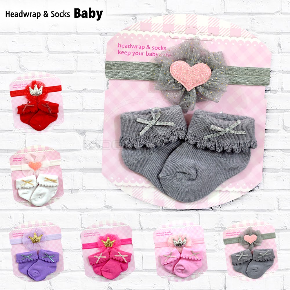 2in1 Set Kaos Kaki Bayi + Bando Pita Kepala Baby Sock KKA-028