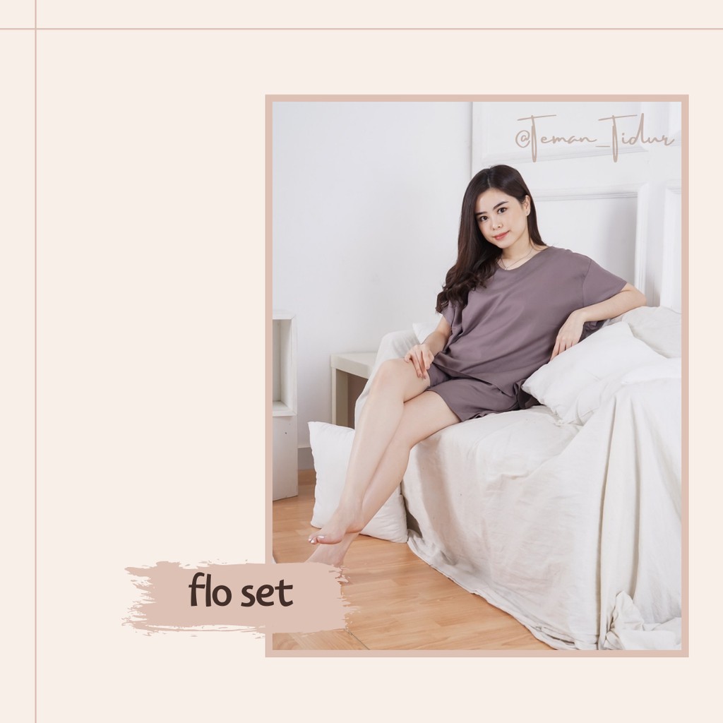 FLO SET - PIYAMA WANITA RAYON HOMEWEAR CELANA PENDEK TANGAN PENDEK