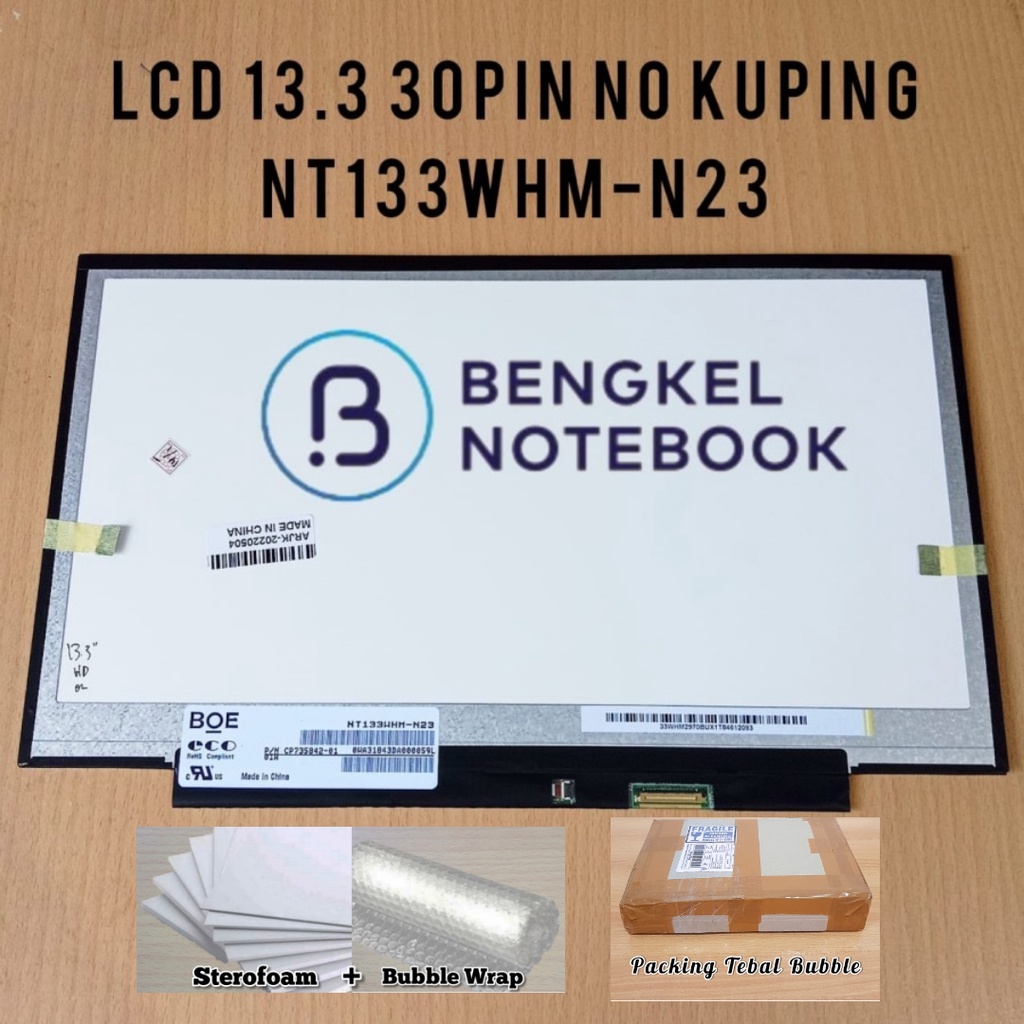 LCD 13.3 LED 30pin 1366x768 No Kuping Socket Kanan N133BGG-EA1 N133BGE-EAA N133BGE-EB1