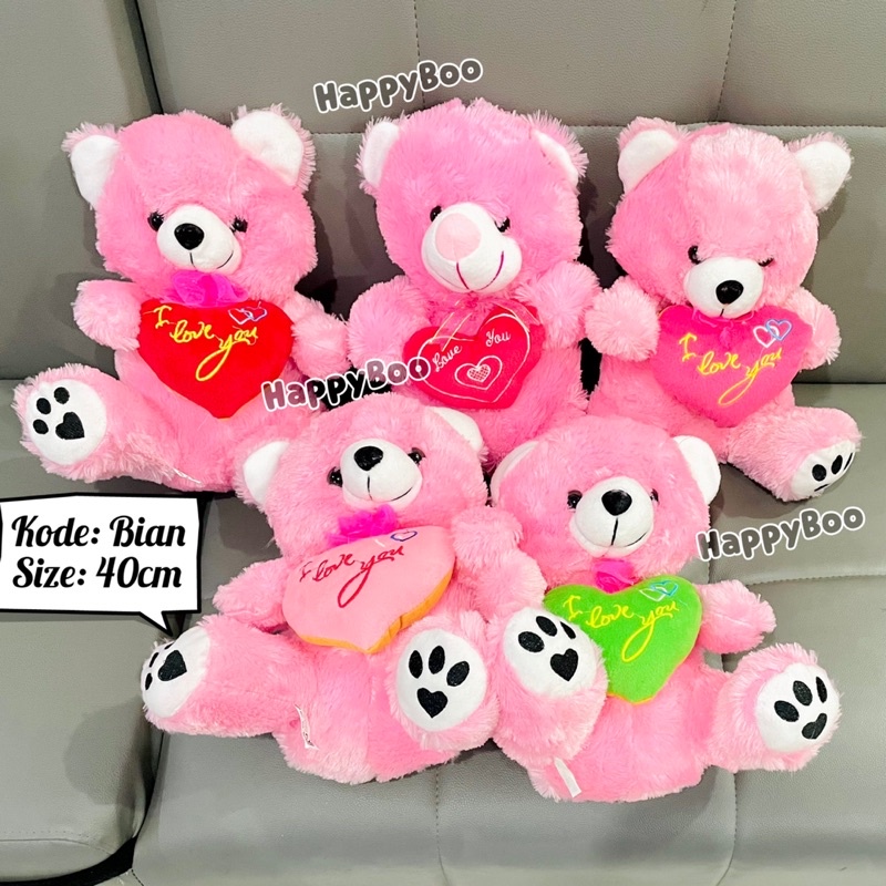 boneka beruang pink bear bian pink love 40cm boneka beruang bulu lembut premium sedang medium