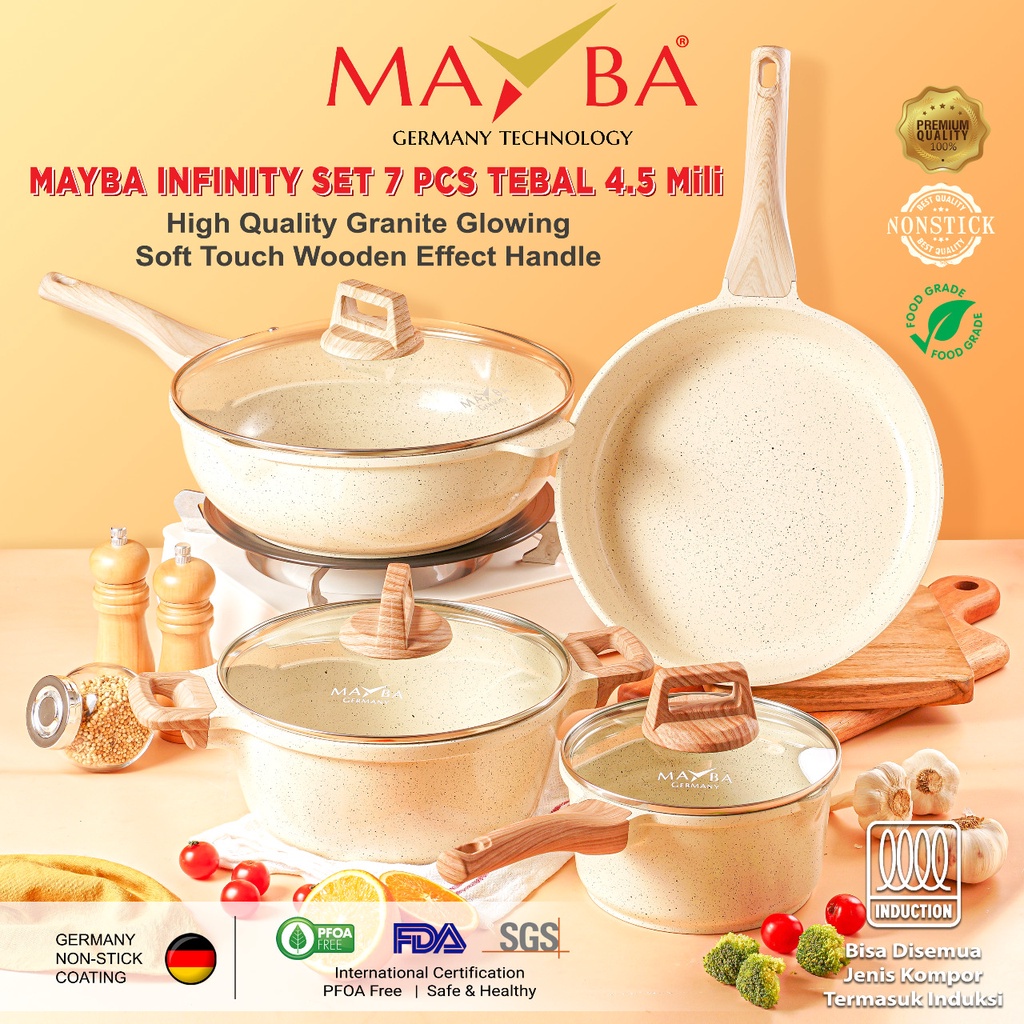 PANCI Mayba Masterpiece Infinity 7 PCs Germany Granite isi 7 Set MAYBA INFINITY Cookware set- Mayba Set Casrrole Frypan Wok 7 pcs set lengkap. Panci Set Keramik Ceramic