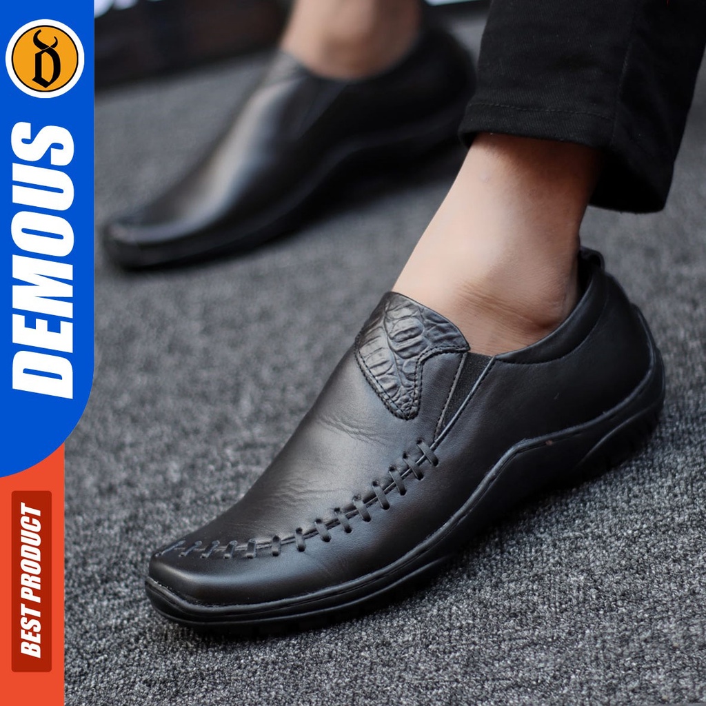 DEMOUS Gokhan - Sepatu Slip On Casual Kulit Asli Kerja Pria