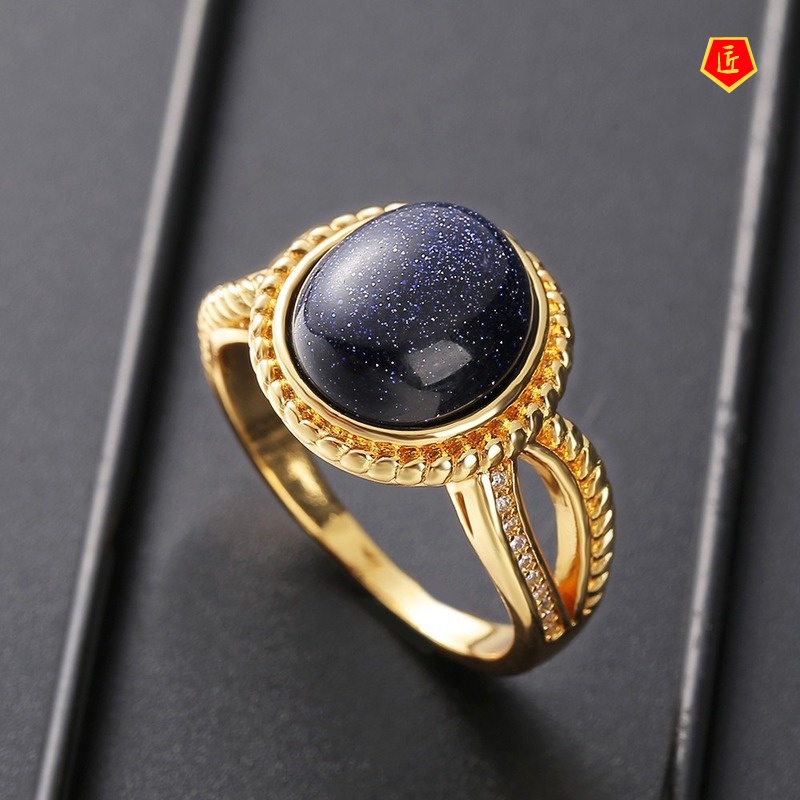 [Ready Stock]Elegant Blue Starlight Stone Ring 18K Gold