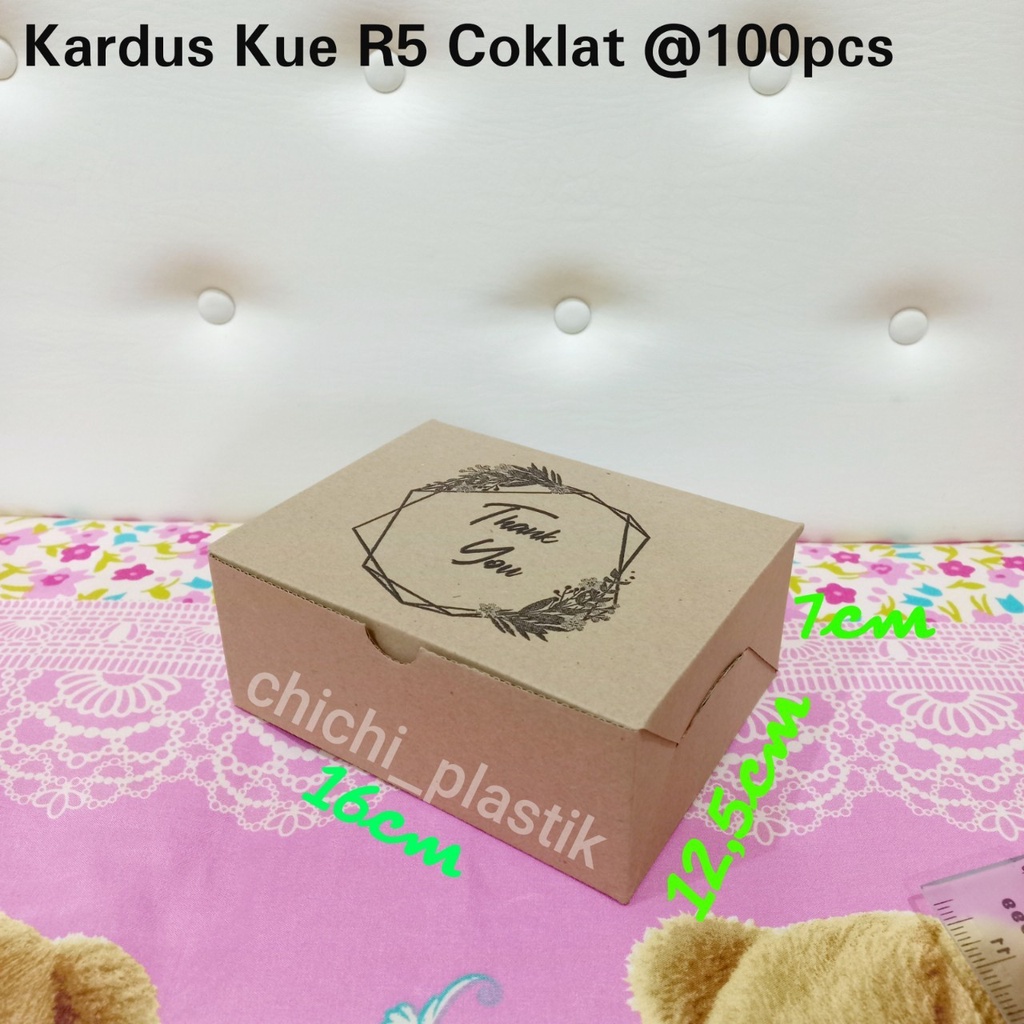 Kardus coklat R5 16cm x 12.5cm x 7cm kardus jajan kue coklat motif