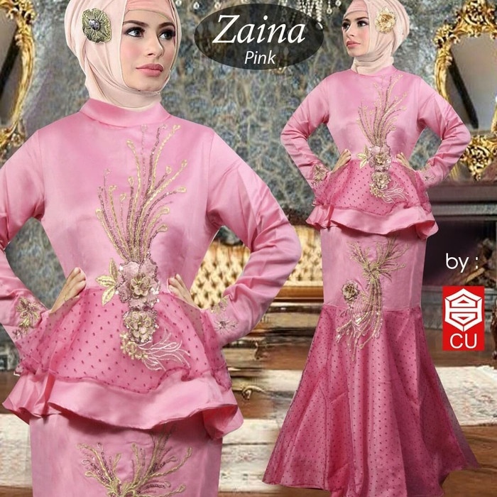 PREMIUM GAMIS PESTA WANITA ZAINA PINK GAMIS REAL PICT ORIGINAL GAUN PENGANTIN