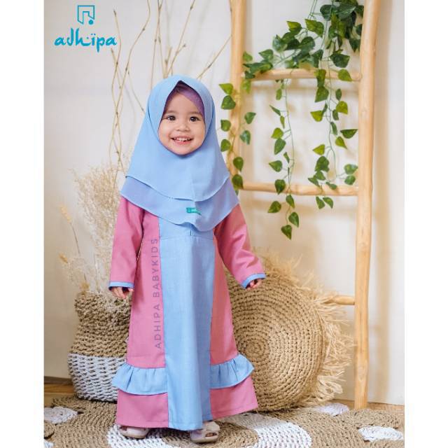 Gamis Rabiza set Kerudung Anak warna Biru Pink