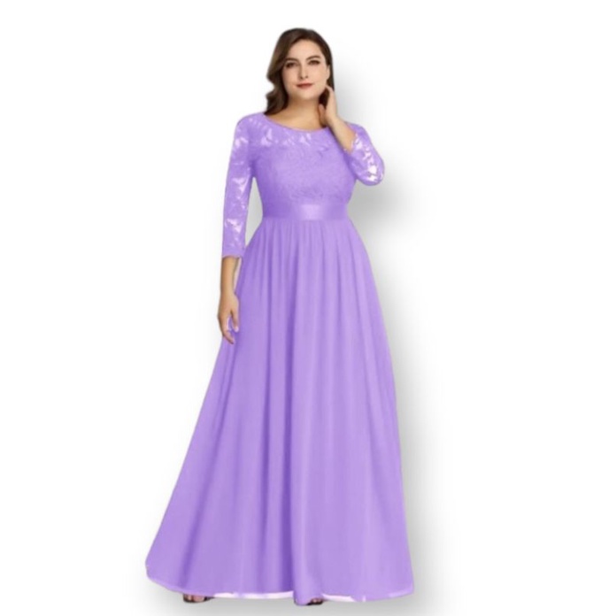 Lilac Dress  Brukat  Ungu Wanita Jumbo Brokat MAXI AMARIS LAVENDER Fashion Wanita Korea Big Size