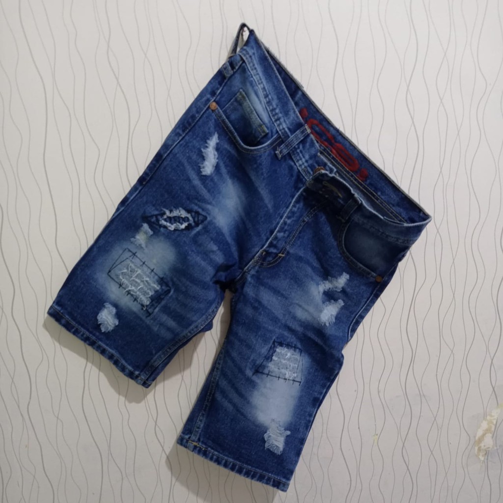 CELANA JEANS PENDEK SOBEK PRIA / CELANA PENDEK DISTRO PRIA