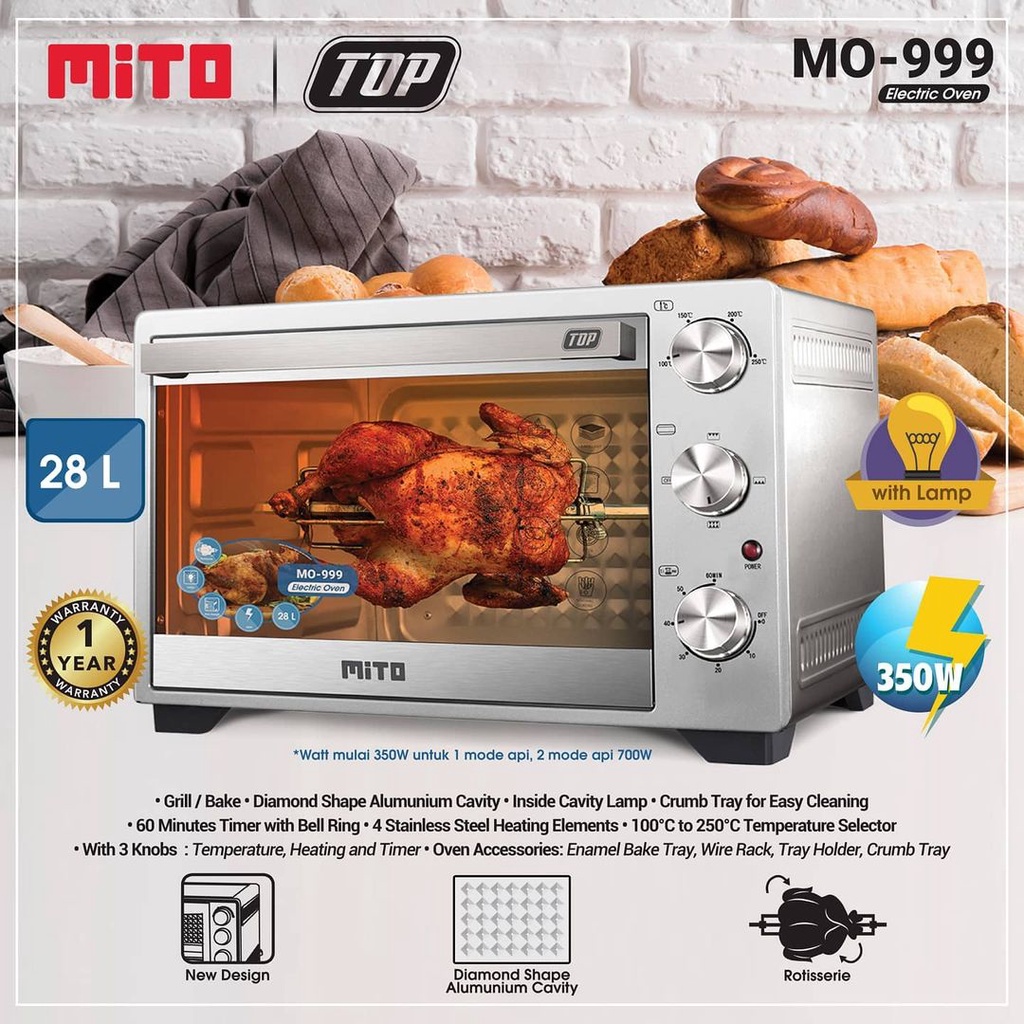 Oven Mito TOP MO999 Kapasitas 28 Liter / MO 999 - ORIGINAL Garansi Resmi