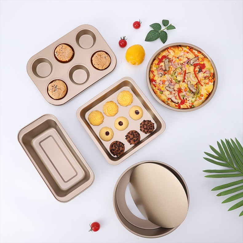 Kingsbakeware Loyang Set 5pcs Golden Series Non Stick Coating / Brownies / Loaf Pan / Pizza / Muffin