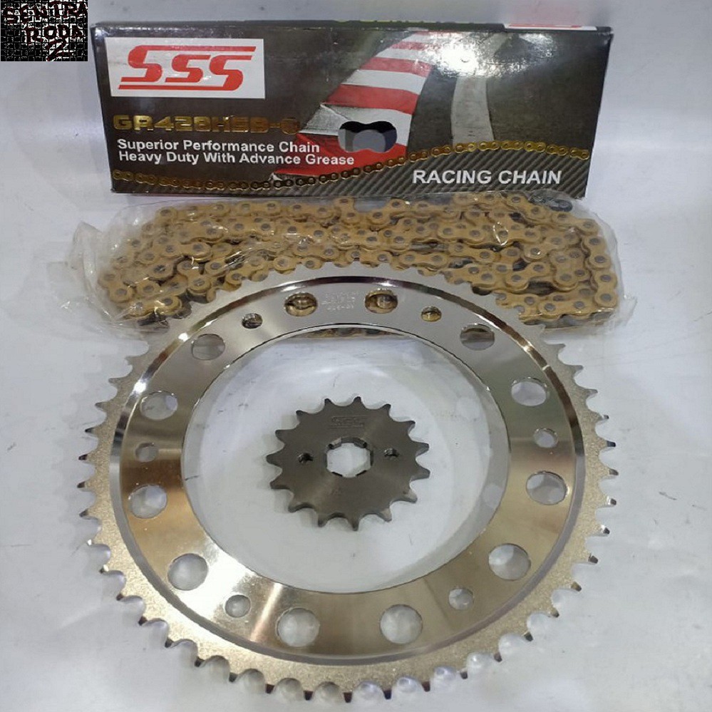 Komplet Gear Set SSS 428 KLX / CRF 150 Ukuran Gir Depan 14-15 Belakang 51-55 Rantai 428-140