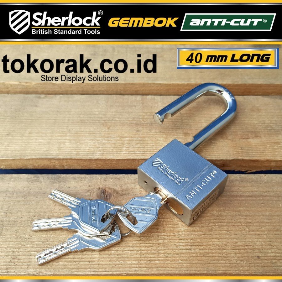 GEMBOK SHERLOCK ANTI CUT 40 MM PANJANG ANTI GUDANG RUKO KANTOR RUMAH MOTOR