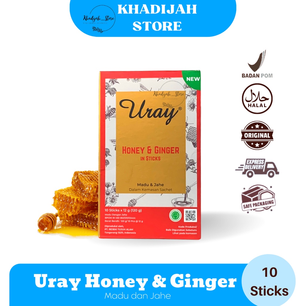 

Madu Uray Honey Stick - Honey & Ginger - Madu Enak Asli 1 box isi 10 Madu