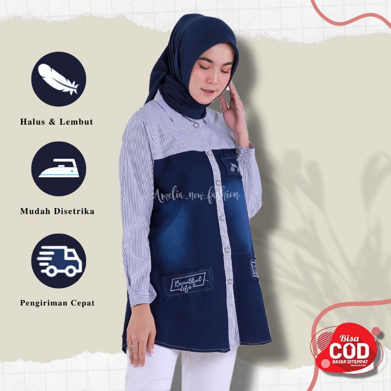 Atasan Wanita Lengan Panjang Dewasa Tunik Wanita Kekinian Tunik Terbaru Atasan Tunik Jeans Tunik Lev