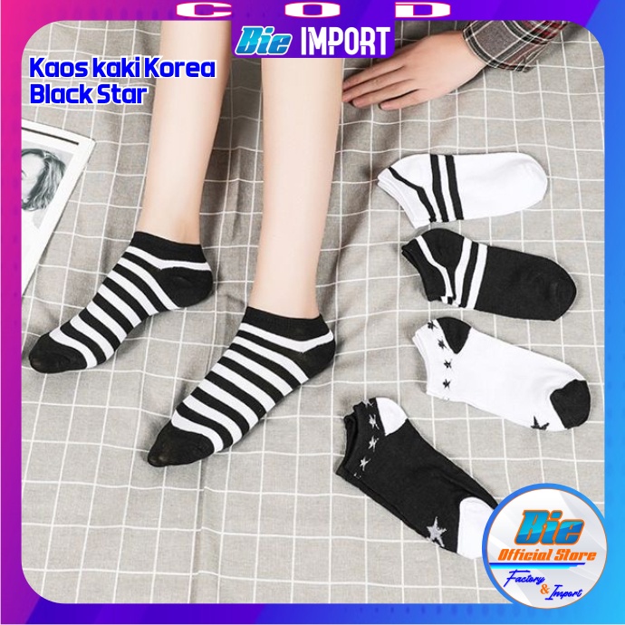 Kaos Kaki Korea Wanita Motif Black Star Impor Best Seller