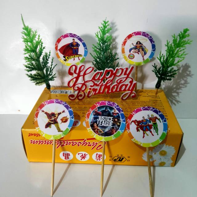 Paket a hiasan kue ultah tusuk thema cars tayo princess pony avengers spiderman superman upin ipin