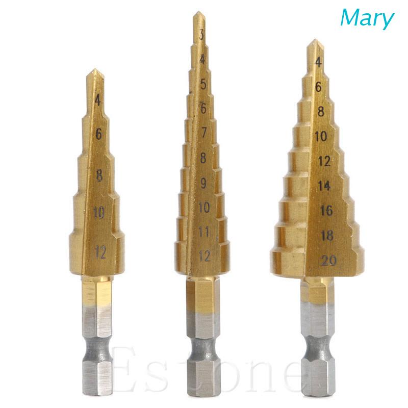 Mary 3Pcs / Set Mata Bor HSS 4241 Bentuk Kerucut Lapis Titanium