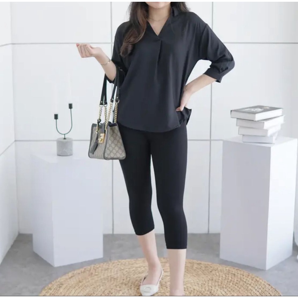 BEFAST - ZFS OOTD Blouse FINAYA / ROLO SHAKILA OVERSIZE BLOUSE / Blouse Lengan 3/4 / Pakaian Wanita Casual / Blouse Kerah V / Fashion Remaja Wanita Kekinian / Blouse Polos Formal / Outfit Wanita Remaja ABG / Termurah