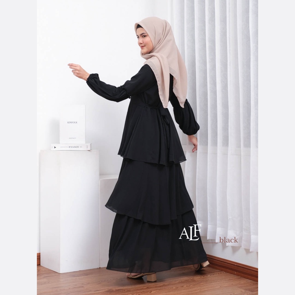 Jelita Dress Black by Alfaina Gamis Susun Hitam Ceruty Babydoll