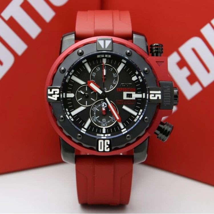 Expedition EXP302 Original Jam Tangan Pria Tali Rubber Merah Black