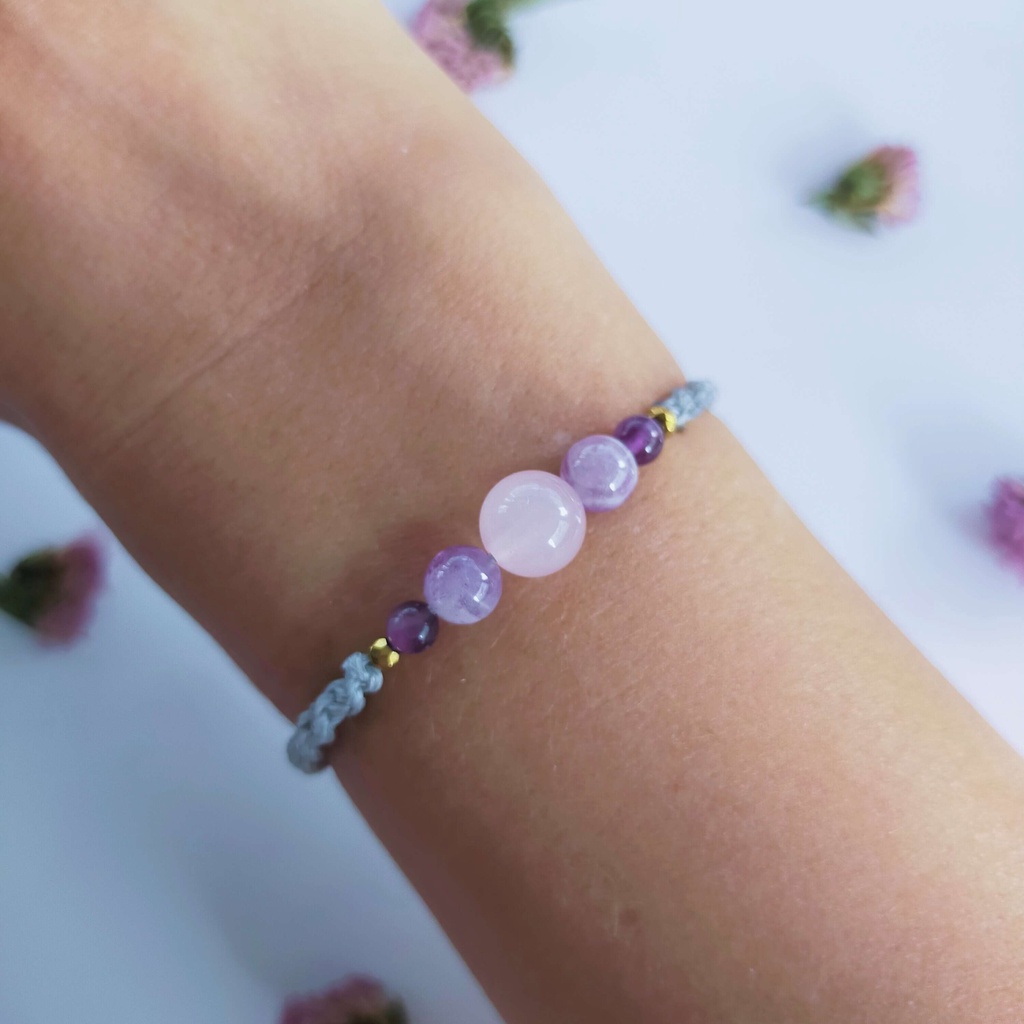 Gelang Tali Macrame Wanita Original Crystal Moon- ROSE QUARTZ AMETHYST