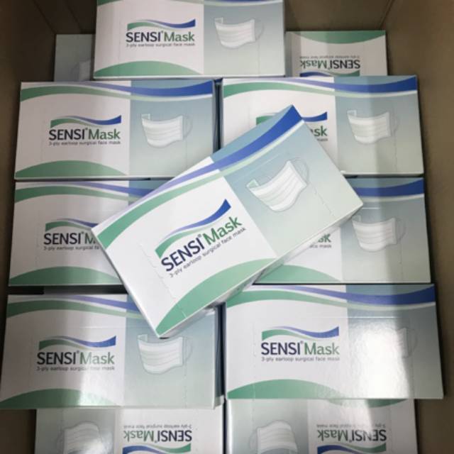 Masker Sensi Karet / Sensi Mask surgical 3ply perbox 50 pcs / Masker Karet Sensi Original