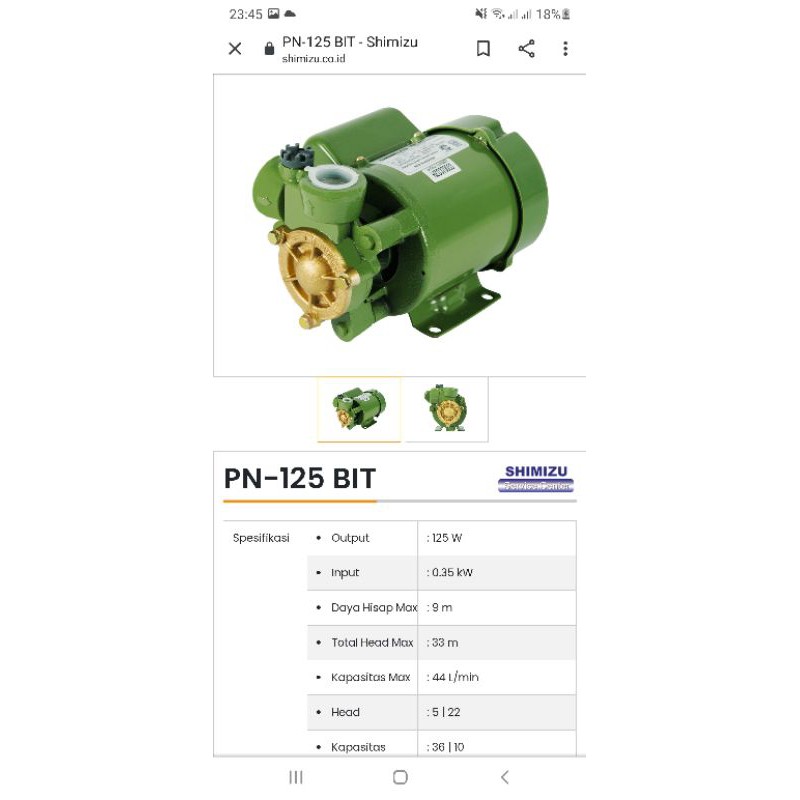 shimizu 125 pompa air