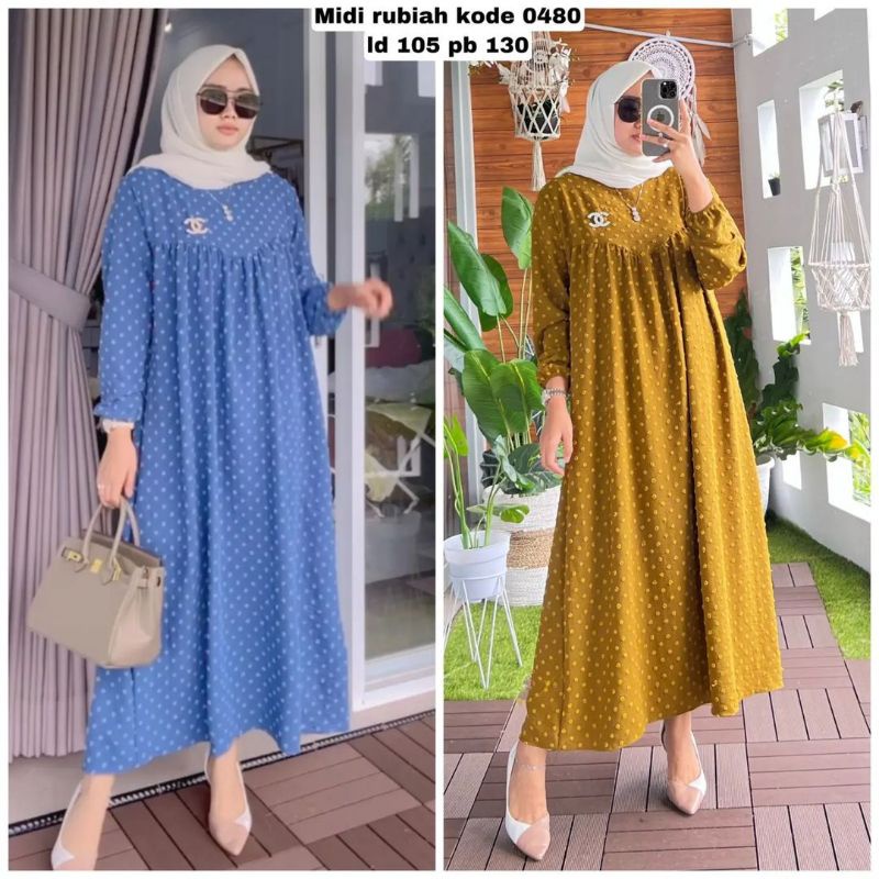 Dress Midi Rubiah Terlaris / Gamis Rubiah Umpak Terlaris / Gamis Crinkle Prada Terlaris / Gamis Umpa