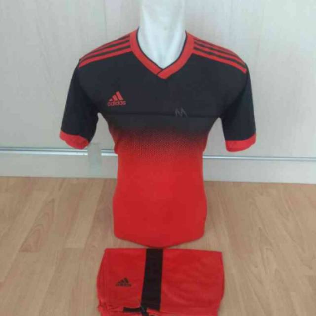 Baju Jersey Bola Sepak Merah Hitam Adidas