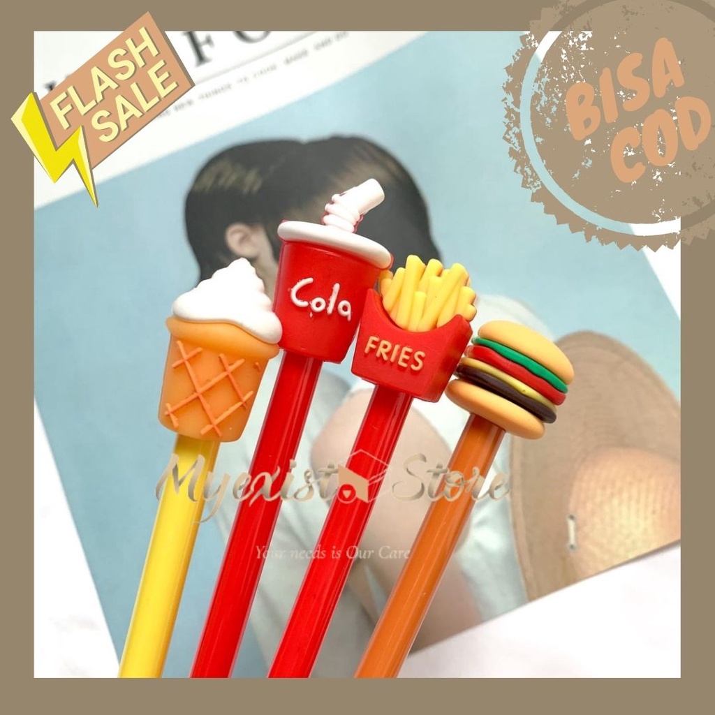 

Pen Pulpen makanan burger kentang goreng minuman dan es krim STATIONERY READY PULPEN GEL TINTA HITAM GANTUNGAN KARAKTER FAST FOOD / MAKANAN BURGER COLA BOLPEN LUCU PENA UNIK COD-IVN137