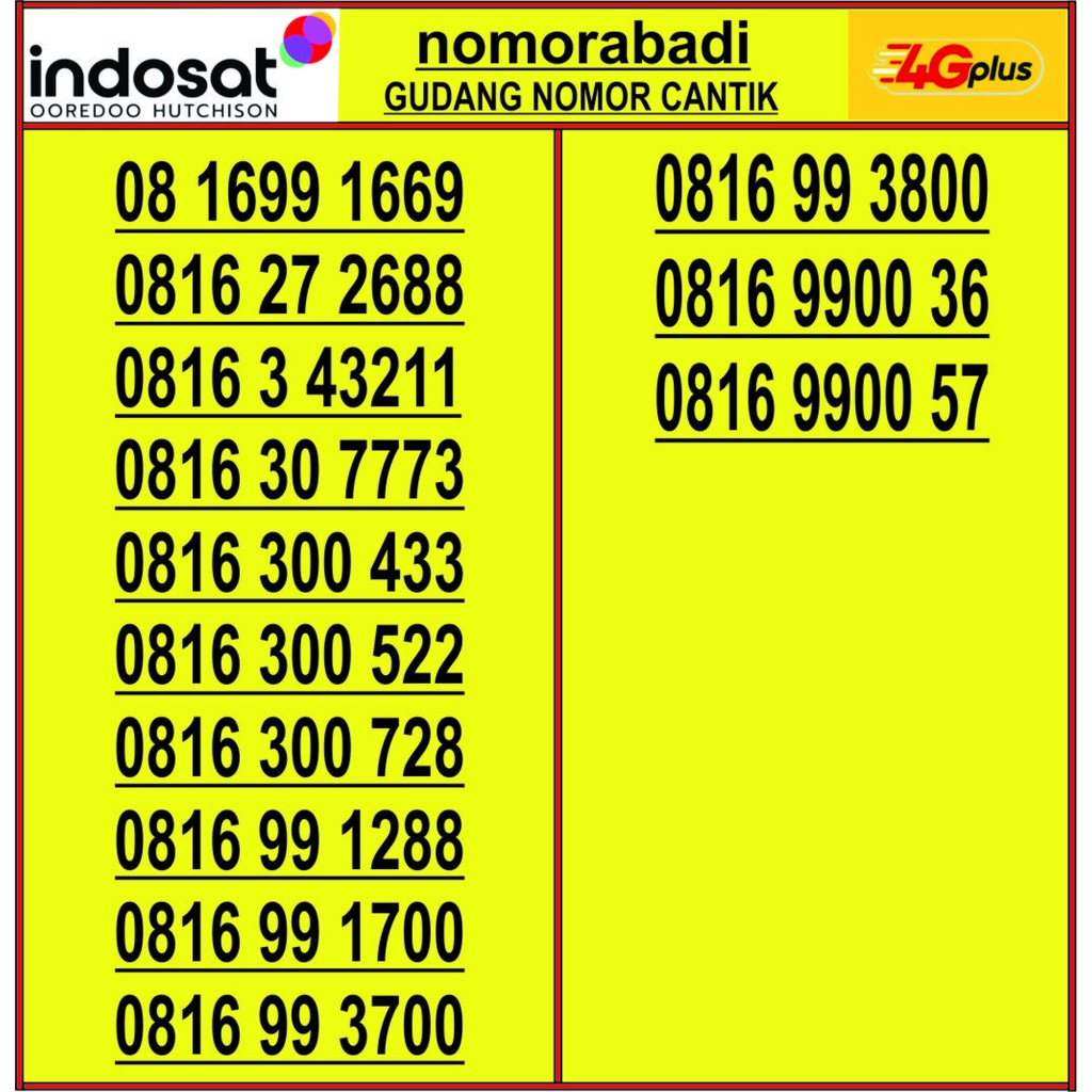 NOMOR CANTIK INDOSAT 4G 10DIGIT H1500