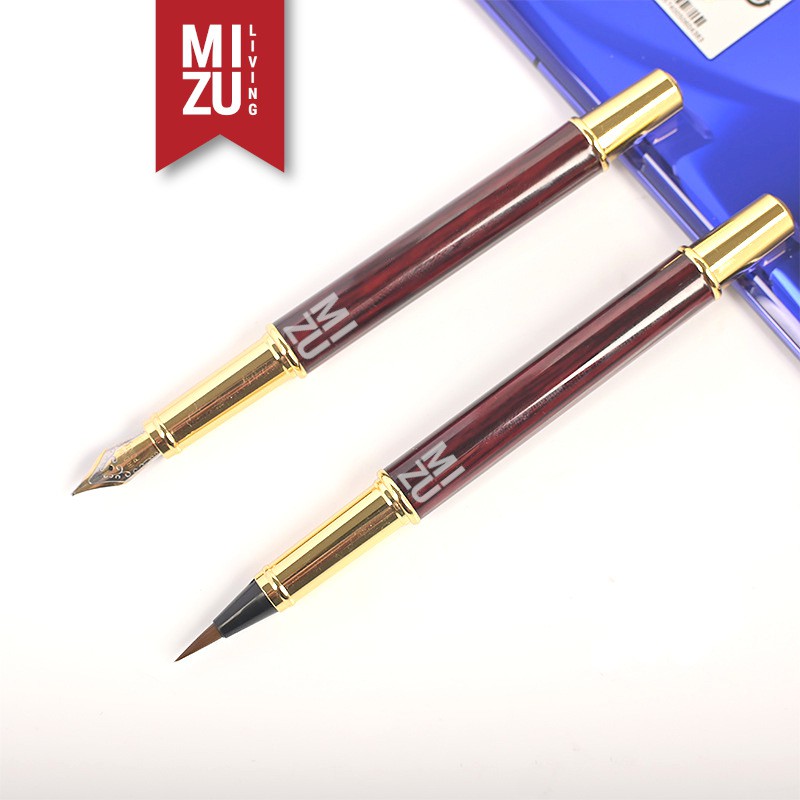 MIZU KONBO 2in1 Redwood Fountain Pen &amp; Fude Maobi Calligraphy Brush