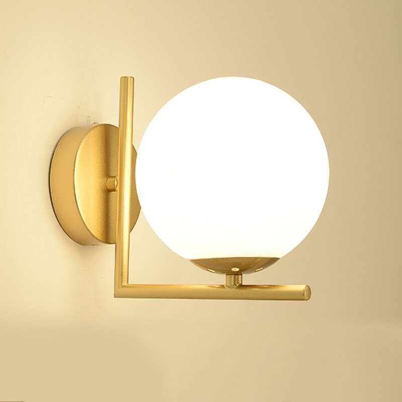 Nordic Lampu Hias Dinding Model Antik Bola kaca 220V untuk Koridor &amp; Kamar Tidur frame besi antik vintage wall Nordic glass ball lamp Modern Led Light Gold Glass Ball Wall Lamp Living Room Bathroom Bedroom Bedside Entrance Porch Indoor Lighting Decoration