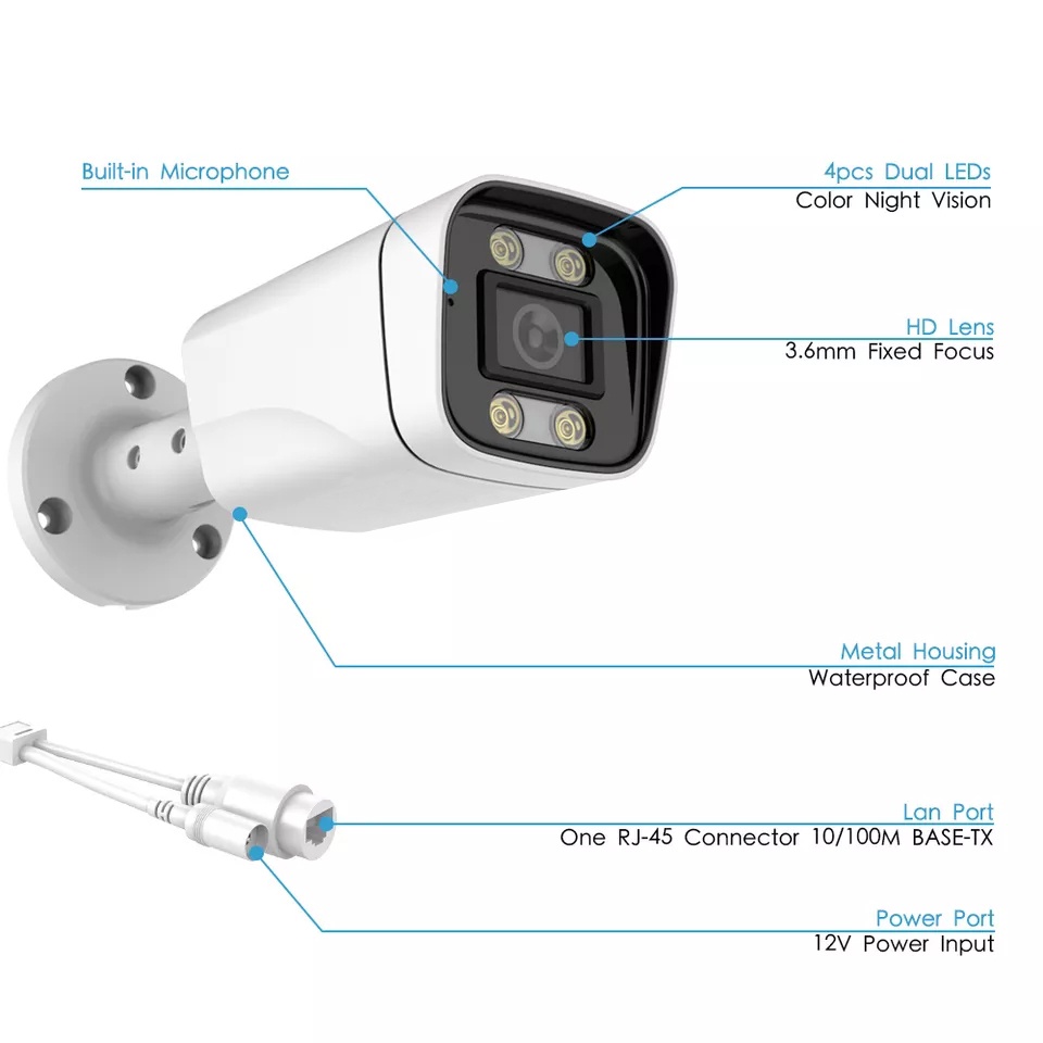 IP Camera / IPCAM OUTDOOR 4MP, 1440P. Color Light, Microphone, onvif