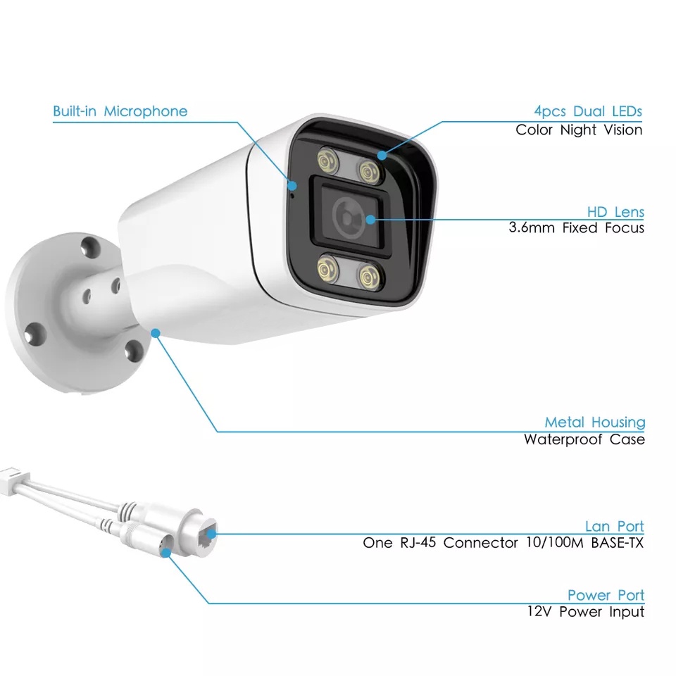 IP Camera / IPCAM OUTDOOR 4MP, 1440P. Onvif, Microphone, Dual Light 2 IR &amp; 2 Led