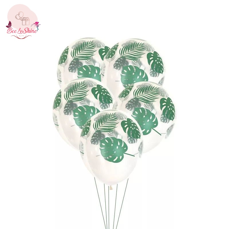 Balon Latex Motif Daun Tropis Monstera Palm Leaf Transparan 12 Inch Dekorasi Jungle Green Party