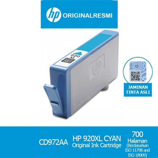 CARTRIDGE HP 920 XL CYAN / TINTA CATRIDGE HP920XL CYAN ORIGINAL - RESMI