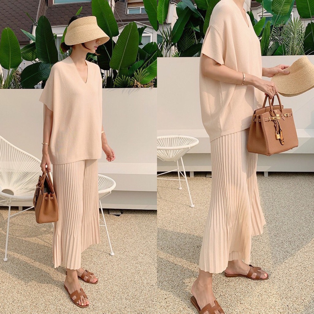 SET6411 Mixmax Knit Set Top & Pleated Pants-7