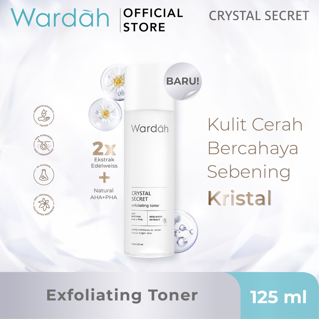 Wardah Crystal Secret Exfoliating Toner with Natural AHA+PHA 125 ml -- (Toner Eksfoliasi)