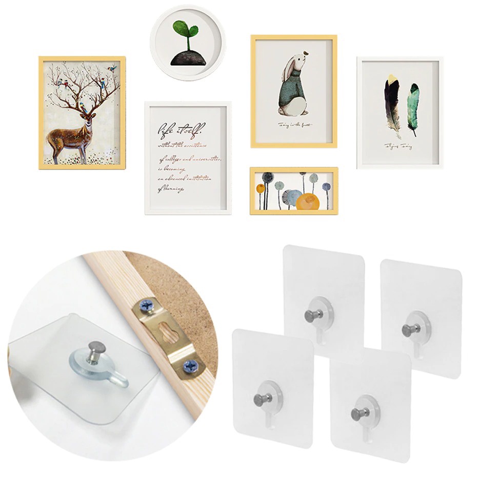 GSU8 Basedidea Gantungan Frame Foto Lukisan Picture Photo Frame Holder Rack Wall Decoration Hanger 4pcs - Bsd4 - White Or-i