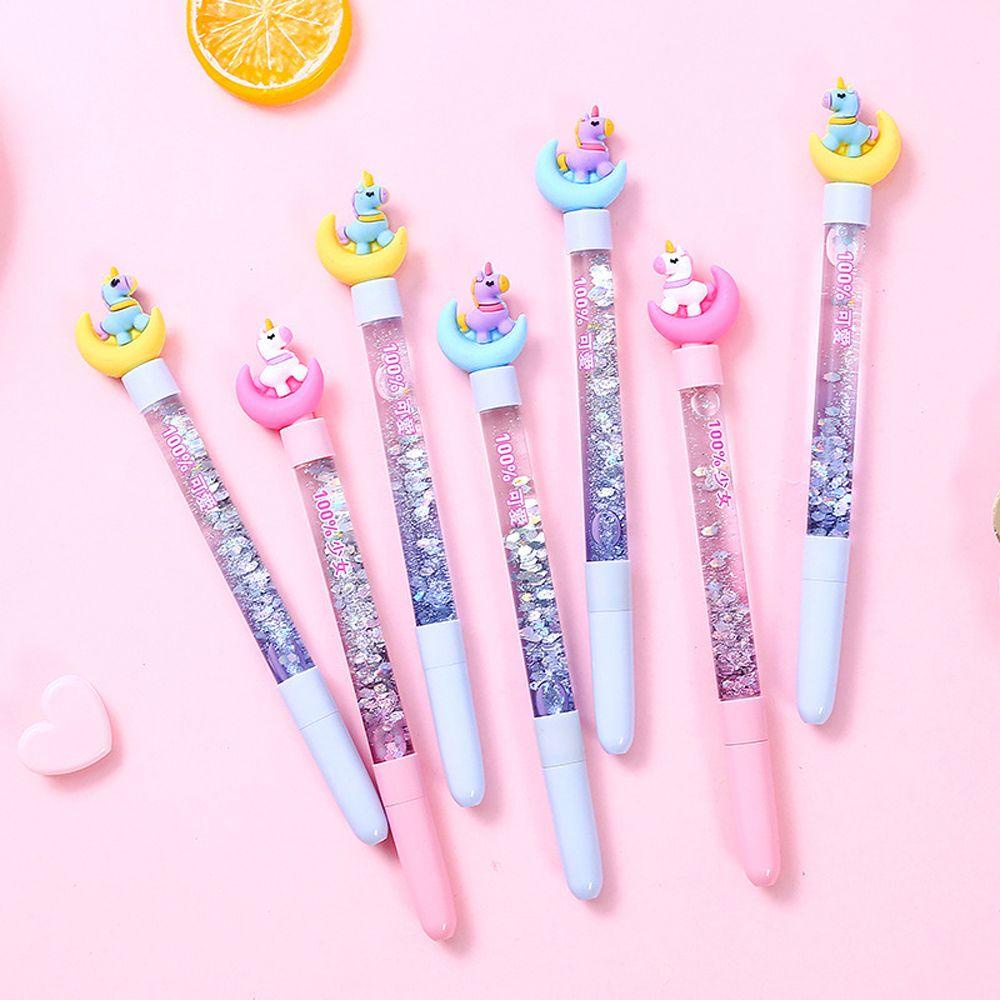 Lanfy Moon Unicorn Gel Pen Kreatif Perlengkapan Kantor Pena Menulis Tanda Tangan Pen Perlengkapan Menulis Alat Tulis 0.5mm Sequin Hias