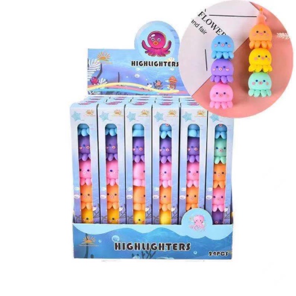 STABILO HIGHLIGHTER OCTOPUS ISI 6 PCS//SPIDOL WARNA WARNI GURITA PASTEL LUCU
