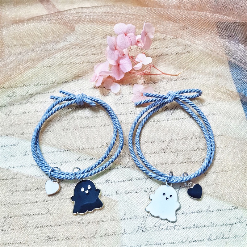 2 Pcs Lucu Hantu Pasangan Gelang Adjustable Pesona Gelang Untuk Kekasih Persahabatan Untuk Pria Wanita