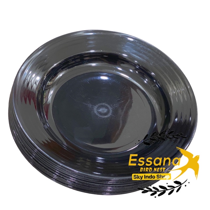Gelas Minum Plastik _Piring Makan Bulat Plastik _Mangkok Makan Bulat Bakso Plastik_Sendok Makan Plastik_Terlaris Termurah Berkualitas ( 1pcs ) claris-Piring Makan Hitam