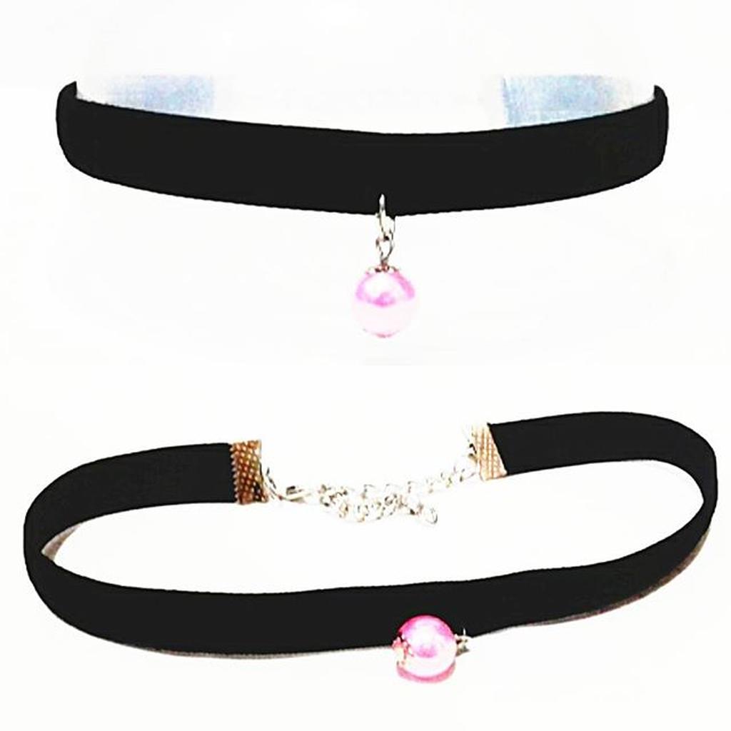 Choker Velvet Necklace Soft Pink Pearl | Kalung Handmade